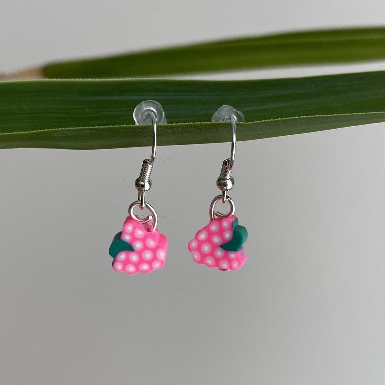 Pink Grapes Fruit Polymer Clay Dangle Earrings With - Image 2