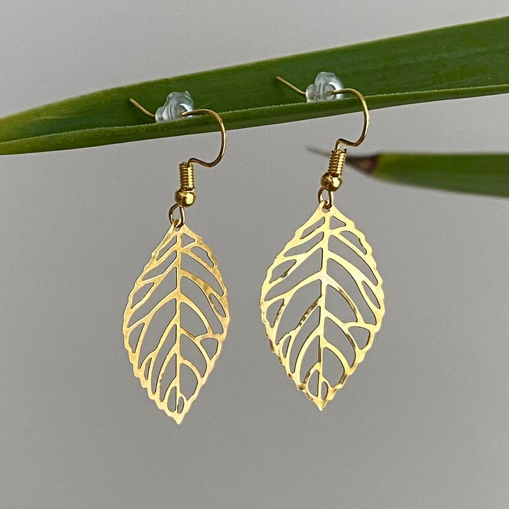Medium Gold Leaf Dangle Earrings 3 Sizes