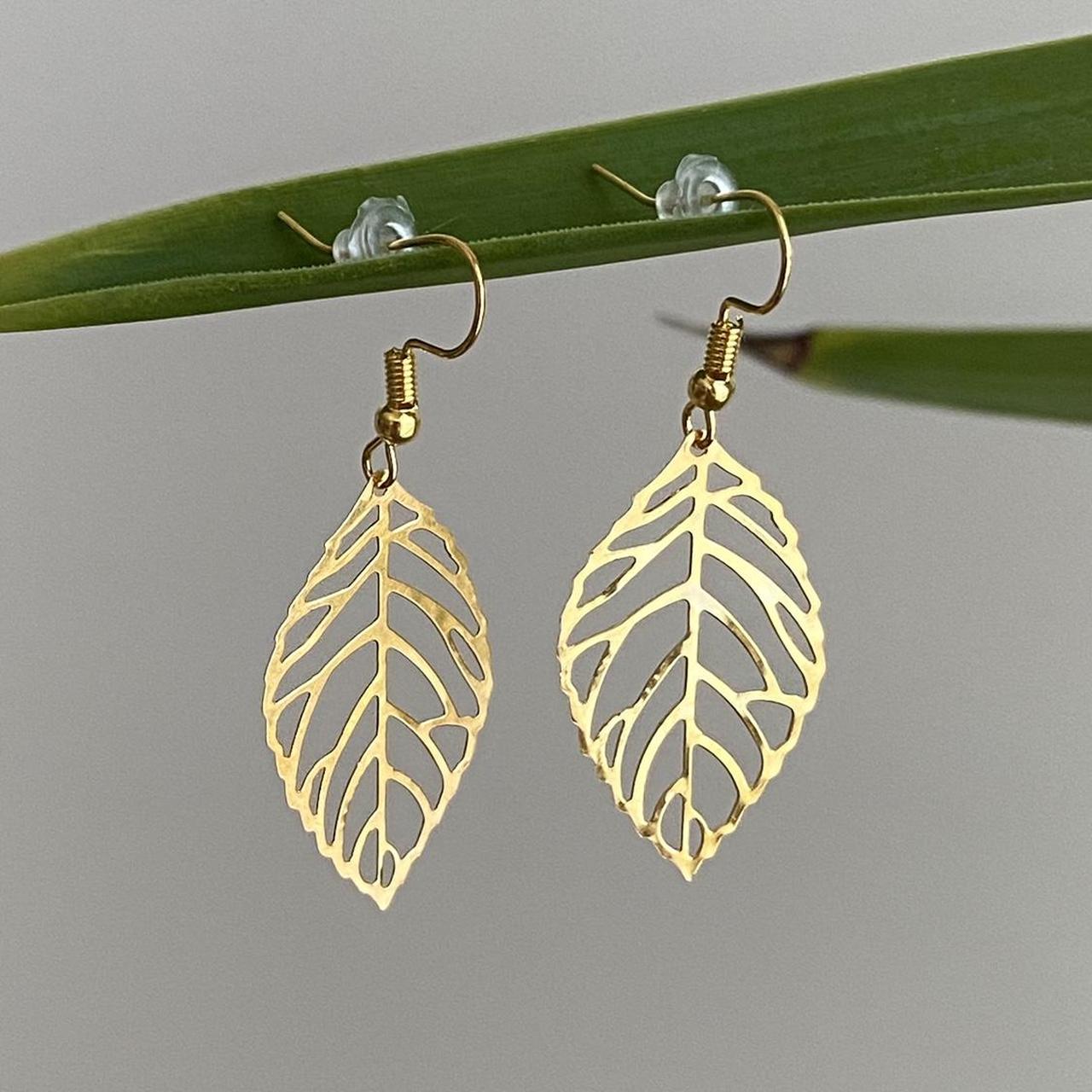 Medium Gold Leaf Dangle Earrings 3 Sizes