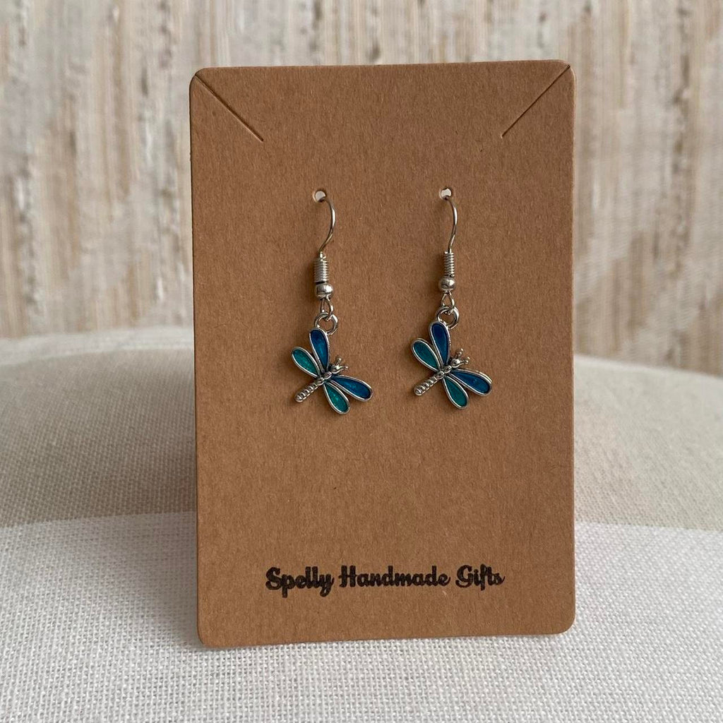 Blue Dragon Fly Dangle Earrings With Silver Accents - Image 2