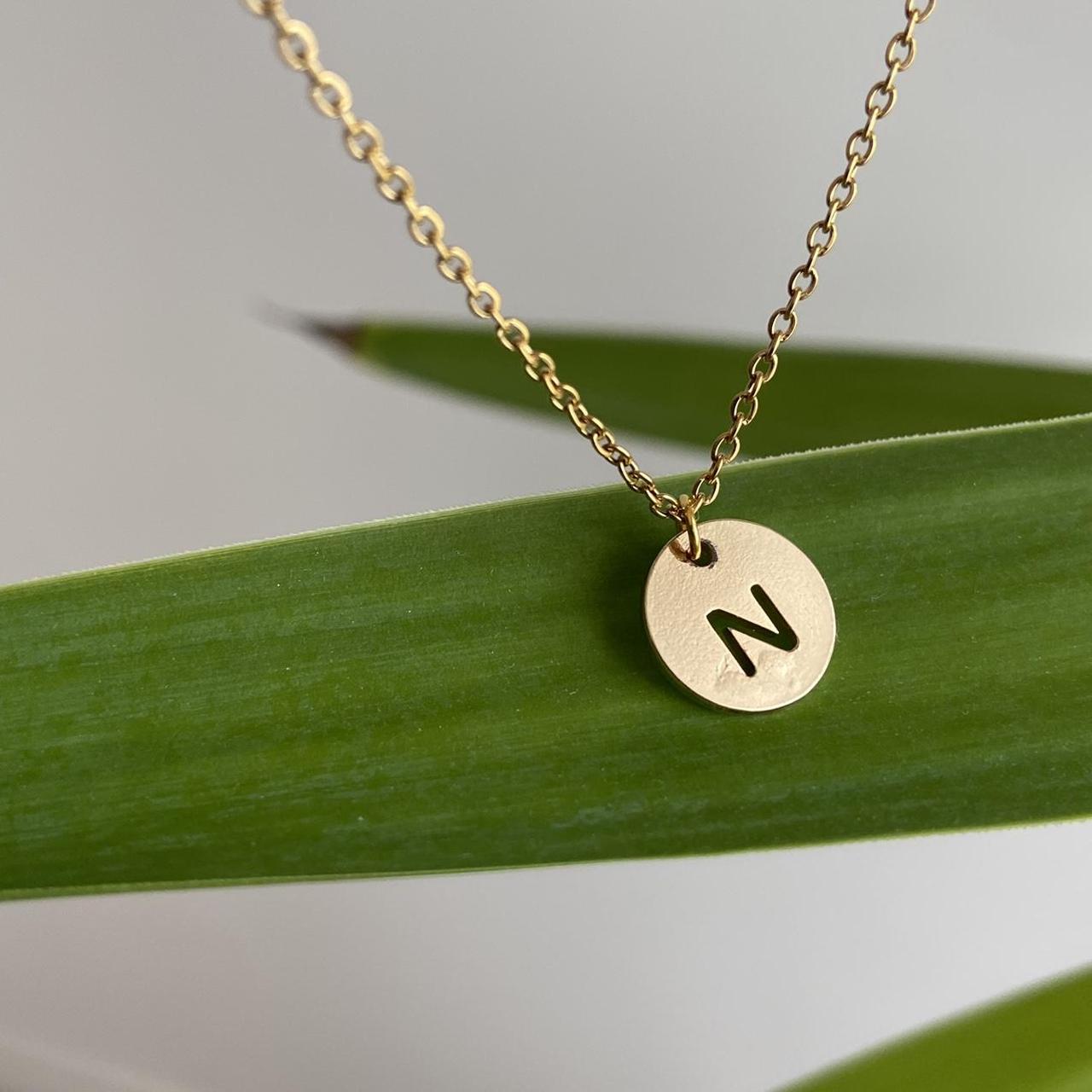 Circle Stamped Gold Letter N Initial Pendant Chain