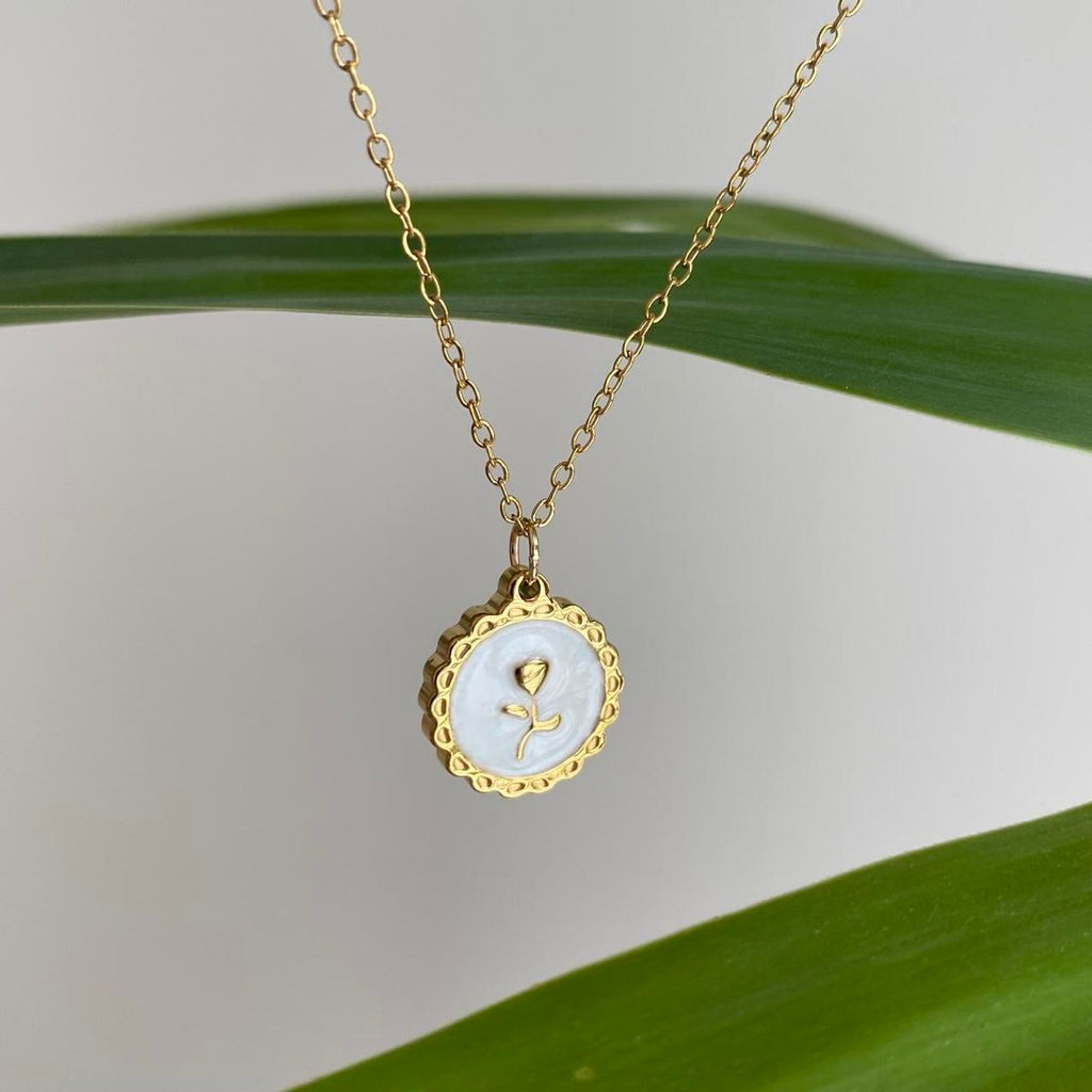 18 Karat Gold Plated White Enamel Vintage Style Rose - Image 3