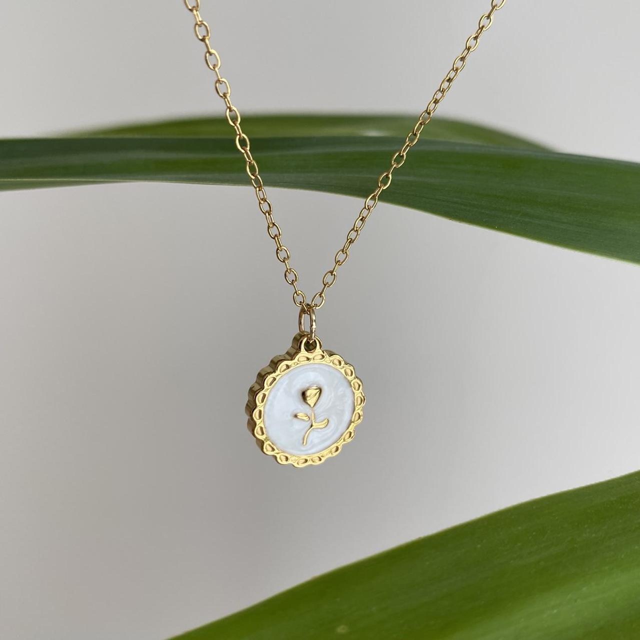 18 Karat Gold Plated White Enamel Vintage Style Rose - Image 3