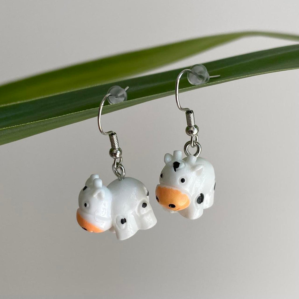 Cow Dangle Earrings With Silver Accents Hand Made - Image 2