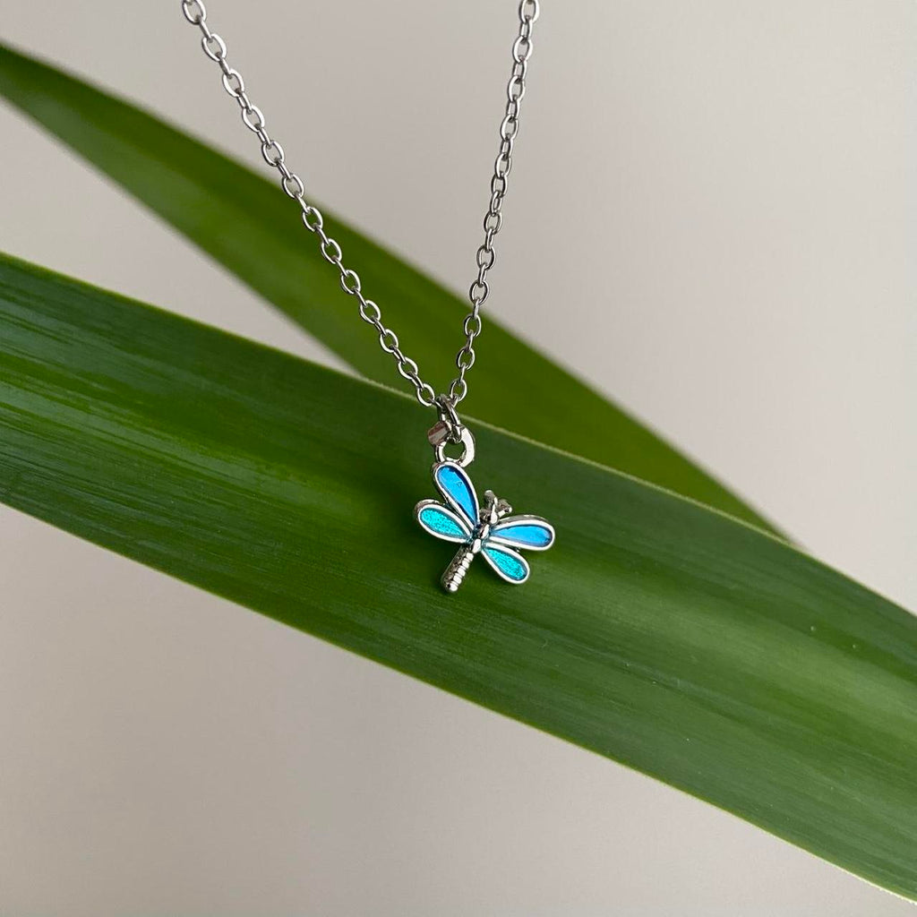 Blue Enamel Dragonfly Pendant Chain Necklace With - Image 2