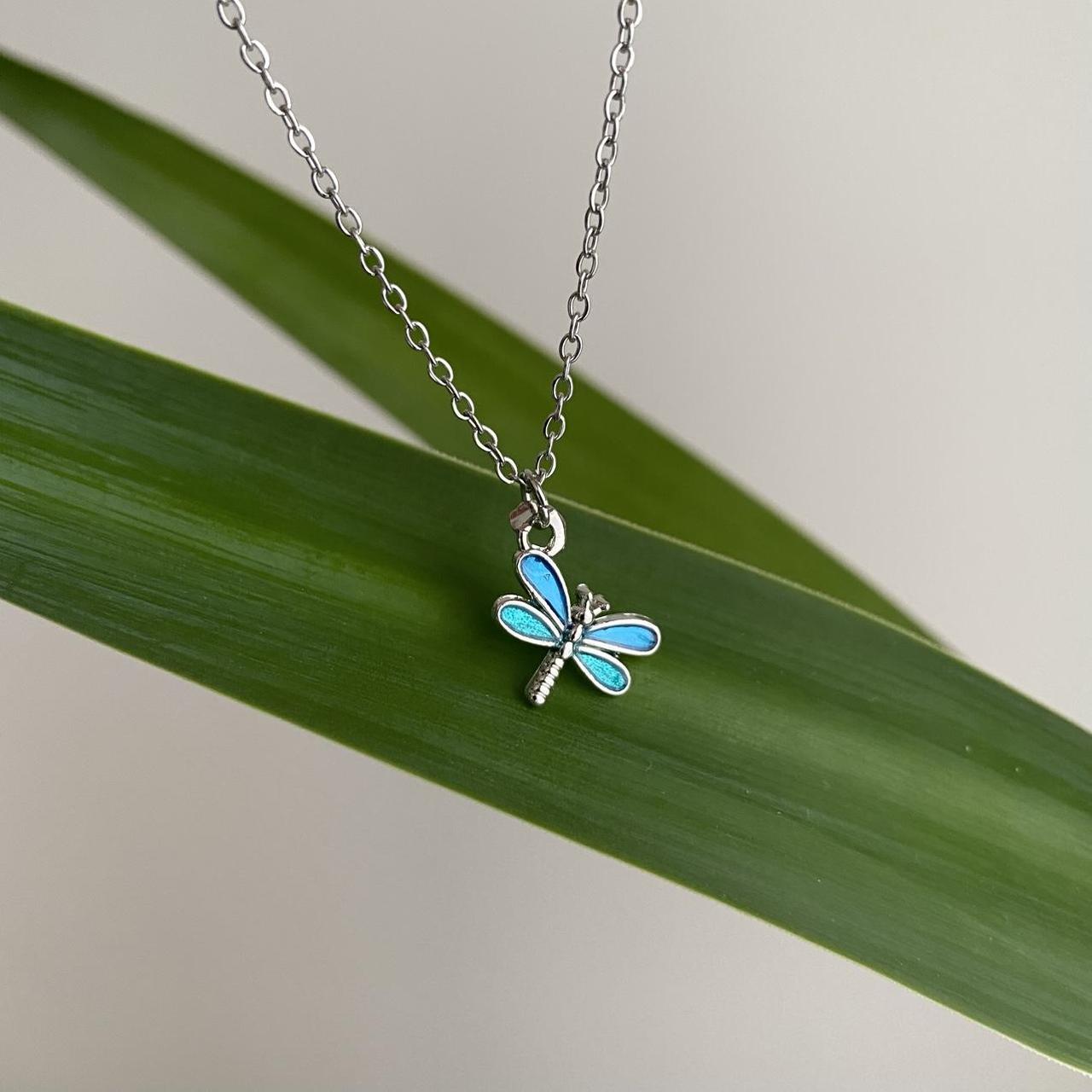 Blue Enamel Dragonfly Pendant Chain Necklace With - Image 2