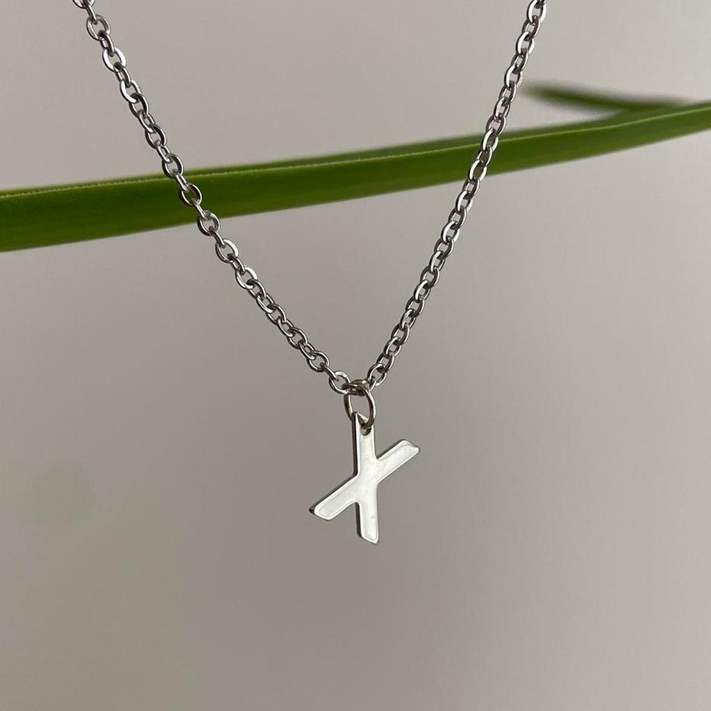Silver Letter X Initial Pendant Chain Necklace