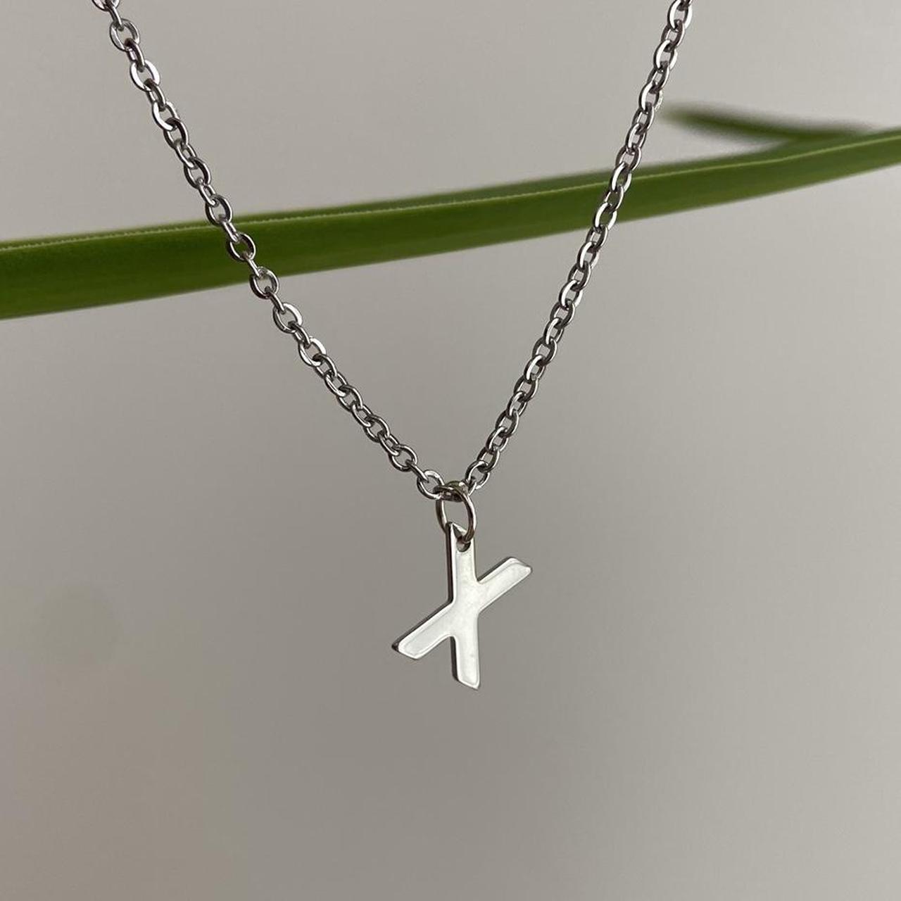 Silver Letter X Initial Pendant Chain Necklace
