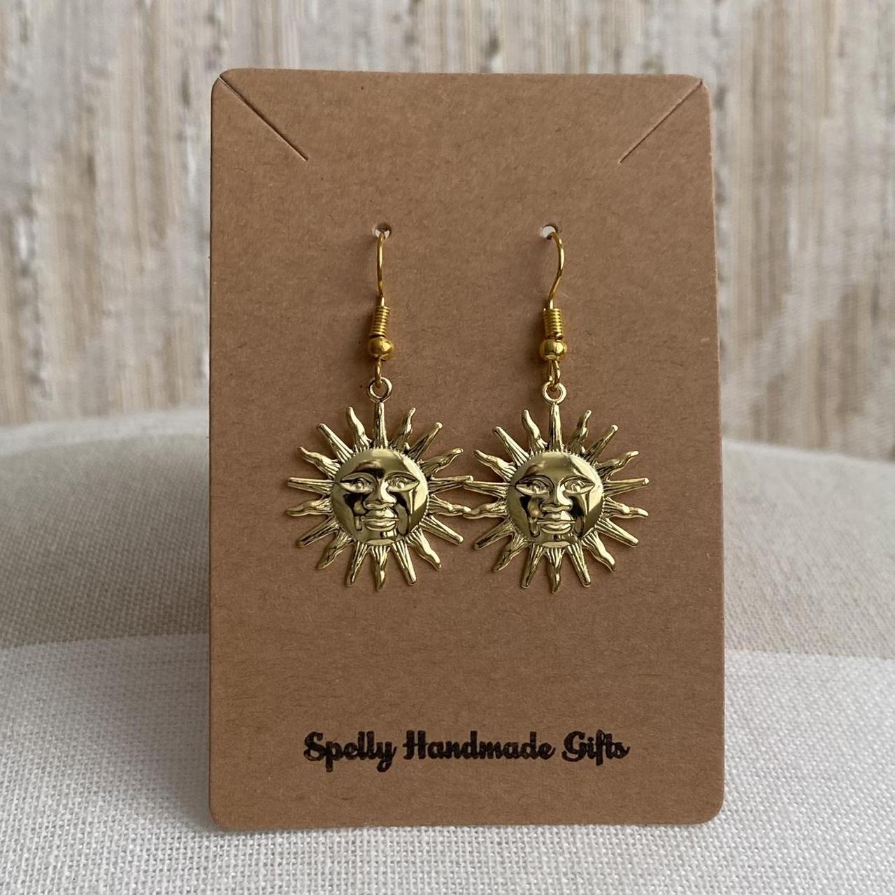 Gold Rising Sun Dangle Stud Earrings Also - Image 2
