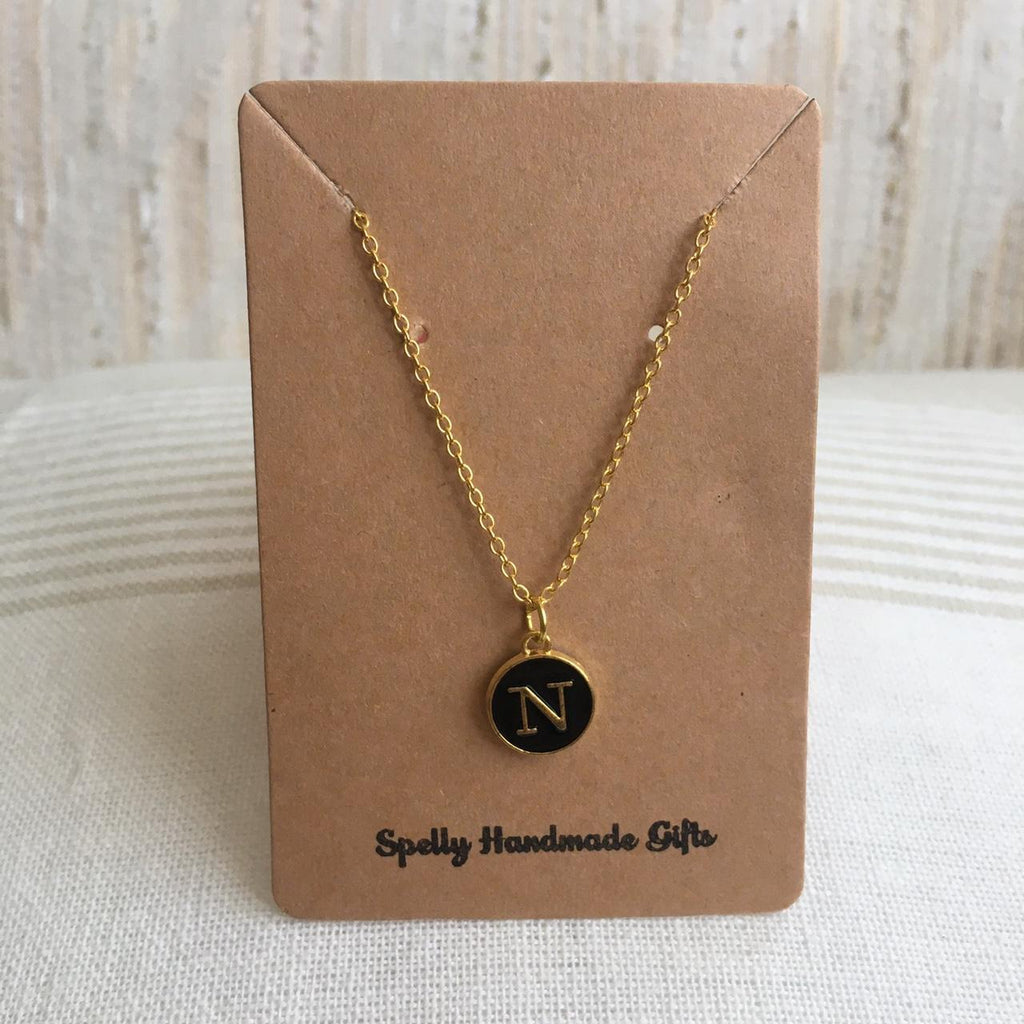 Letter N Initial Black Enamel Pendant Chain - Image 3