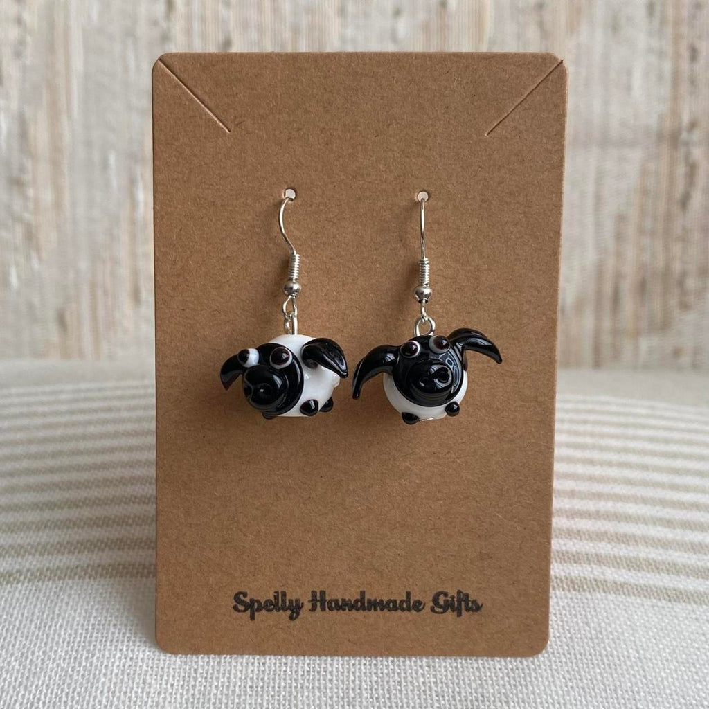 White Sheep Lamb Glass Dangle Earrings With Silver - Image 2