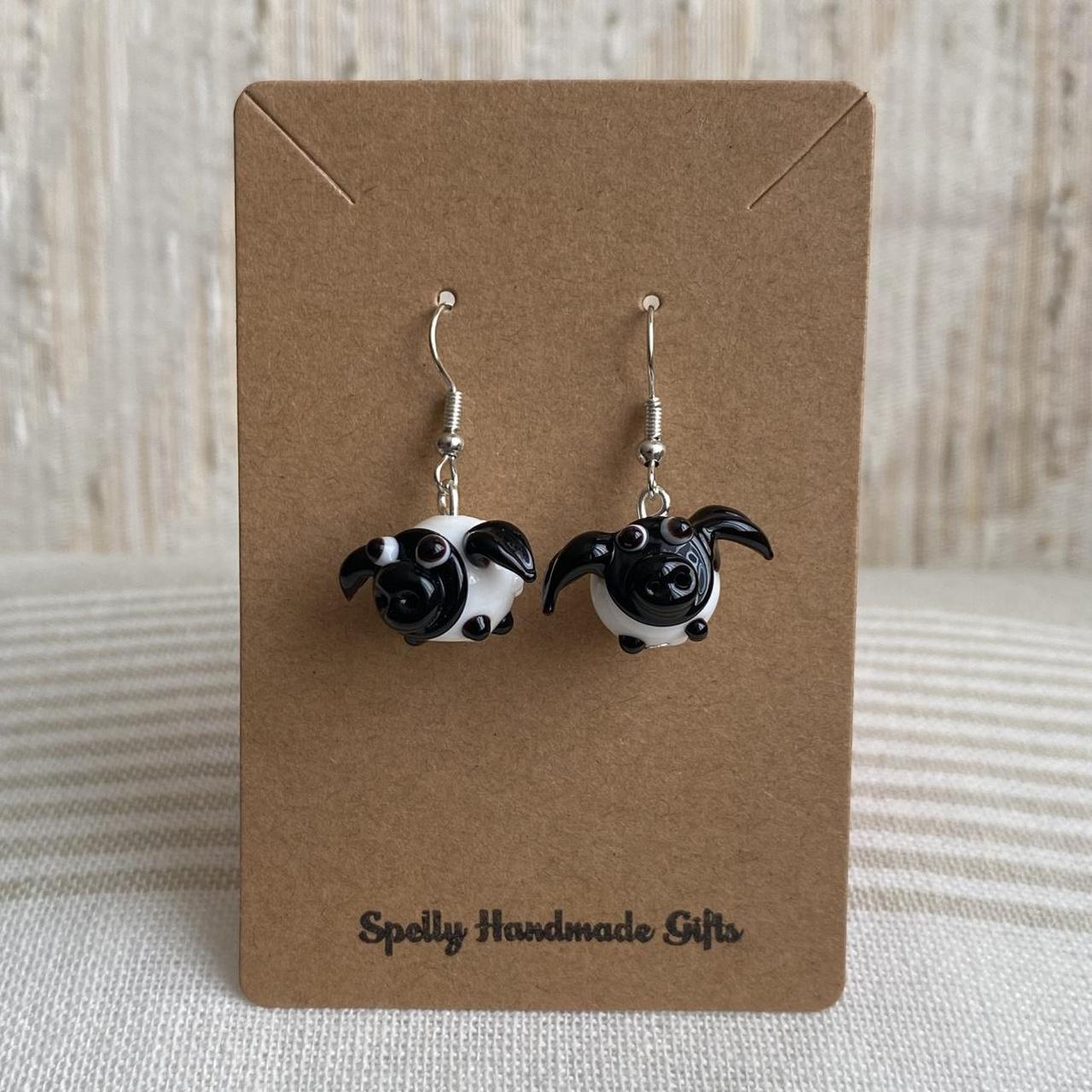 White Sheep Lamb Glass Dangle Earrings With Silver - Image 2