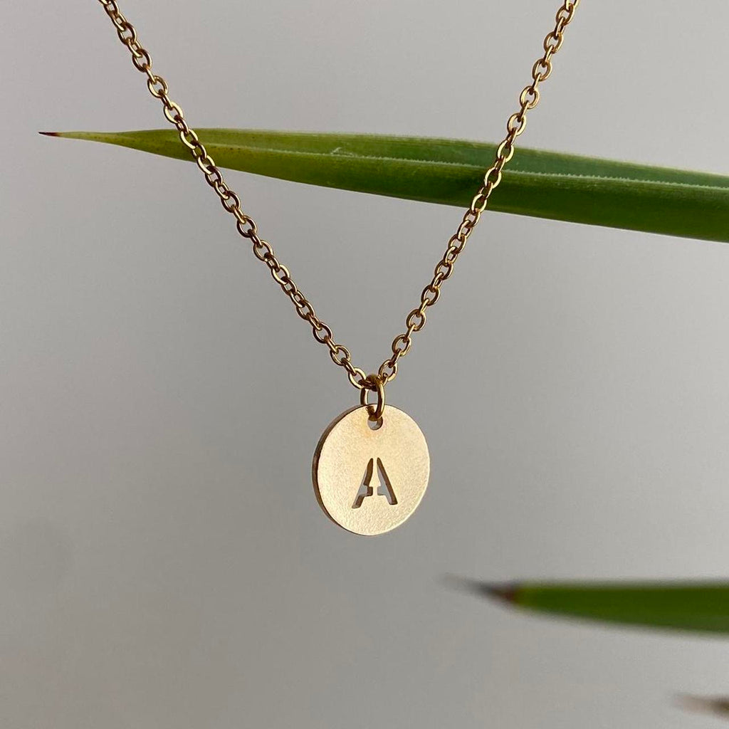 Circle Stamped Gold Letter A Initial Pendant Chain - Image 2