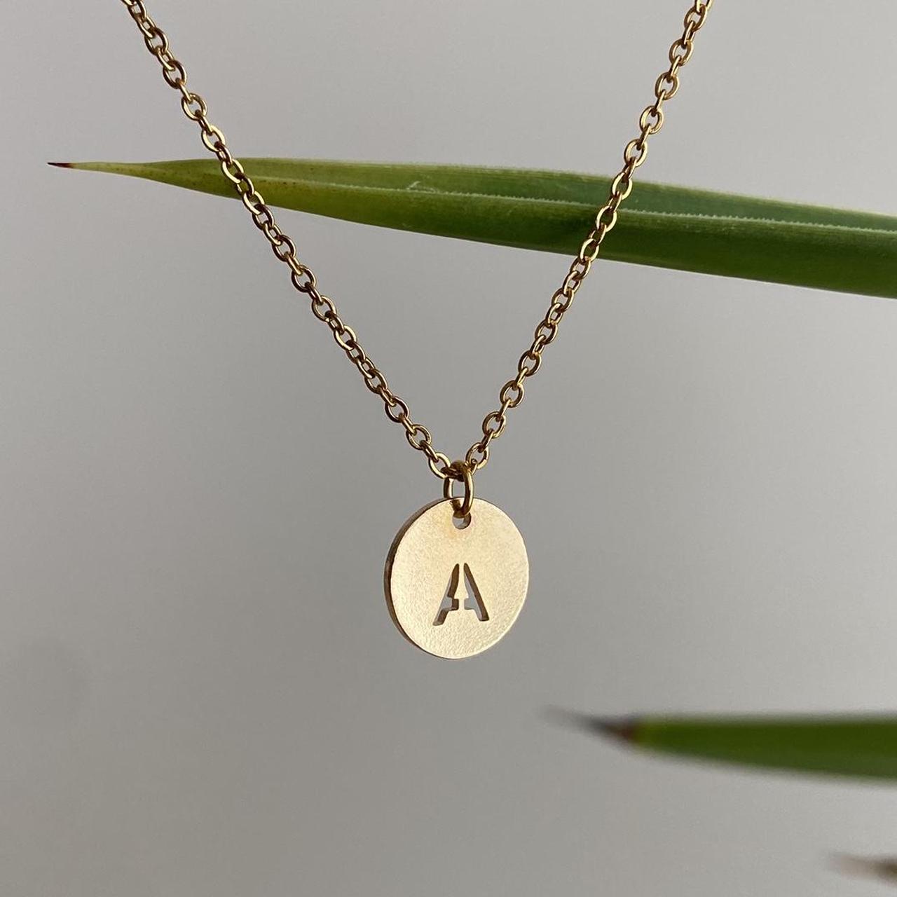 Circle Stamped Gold Letter A Initial Pendant Chain - Image 2