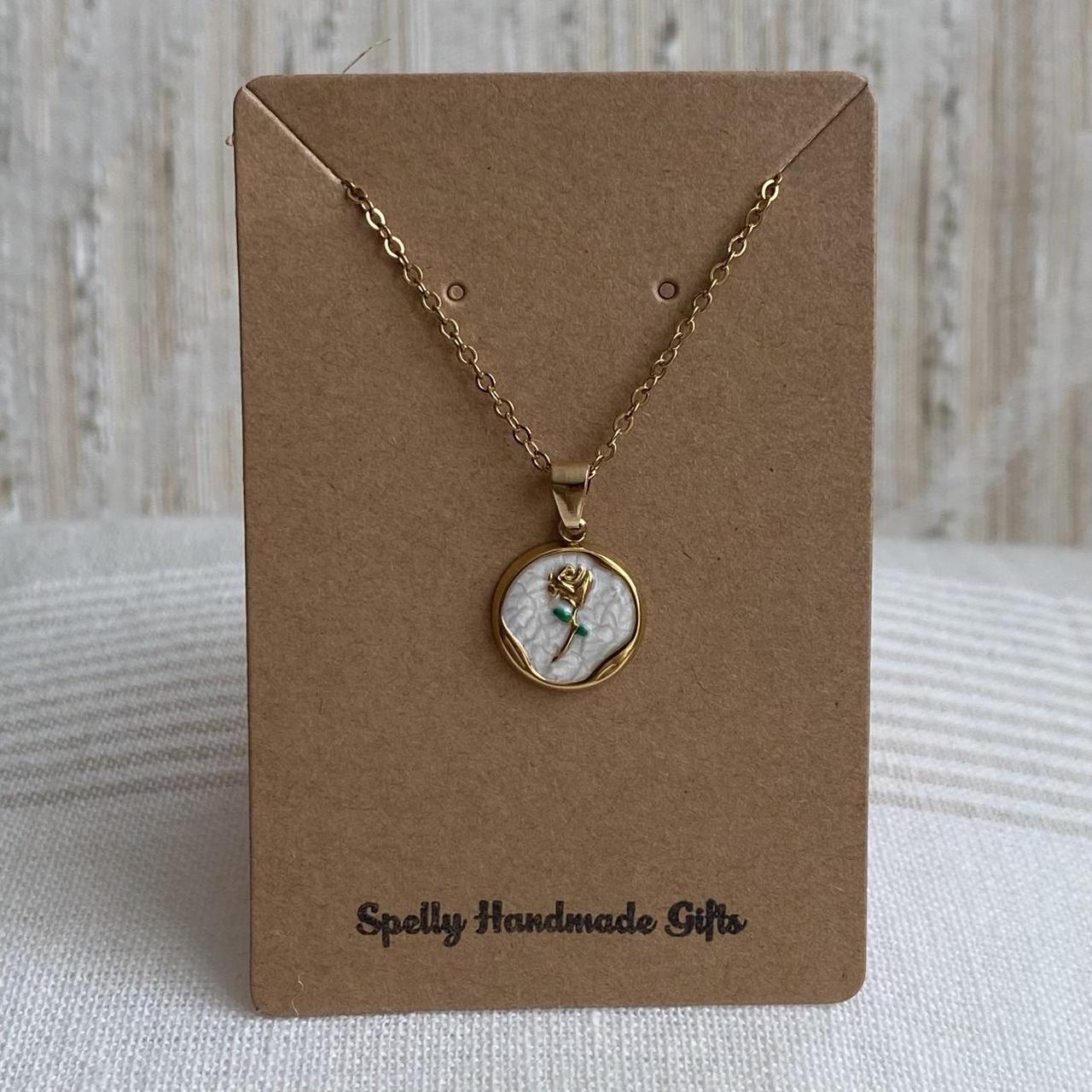 White Enamel Rose In Circle Pendant Chain Necklace - Image 3