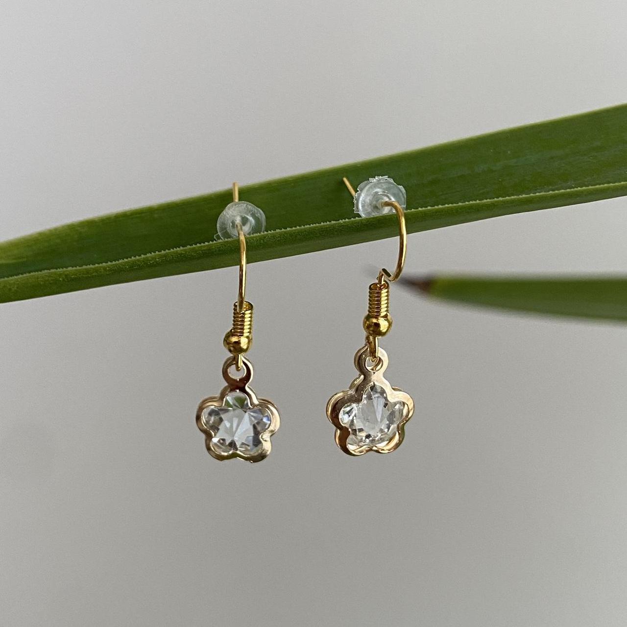 Large Flower Diamond Gold Dangle Earrings Hand - Image 3