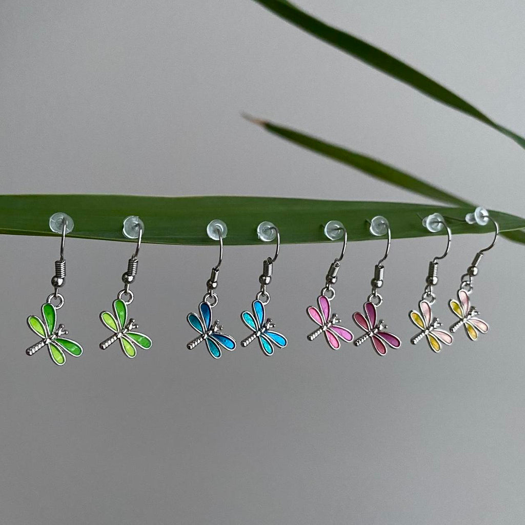 Pink And Purple Dragon Fly Dangle Earrings With - Image 3