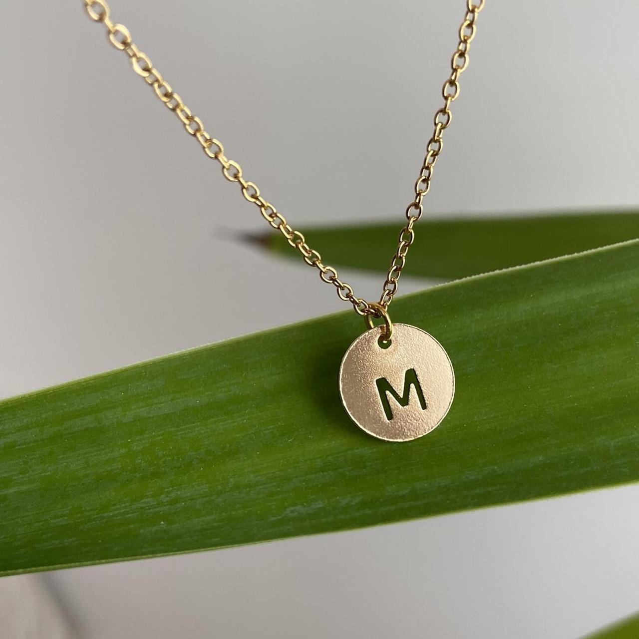 Circle Stamped Gold Letter M Initial Pendant Chain