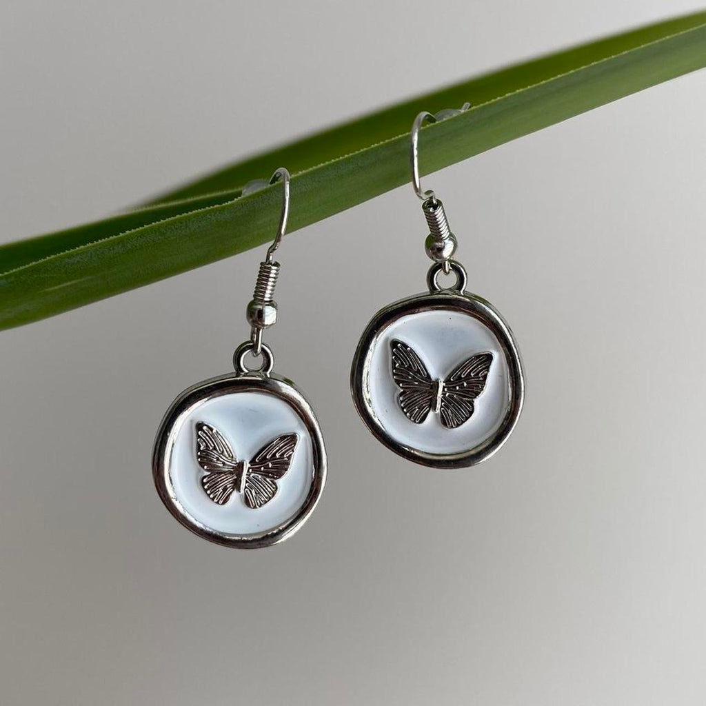 White And Silver Stamped Wax Seal Style Butterfly