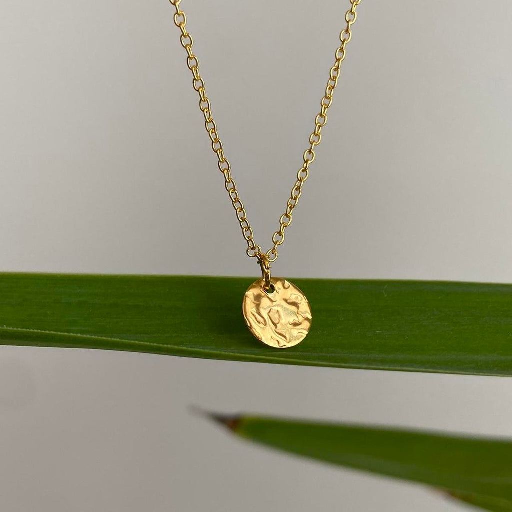 Small Gold Hammered Circle Pendant Chain - Image 6