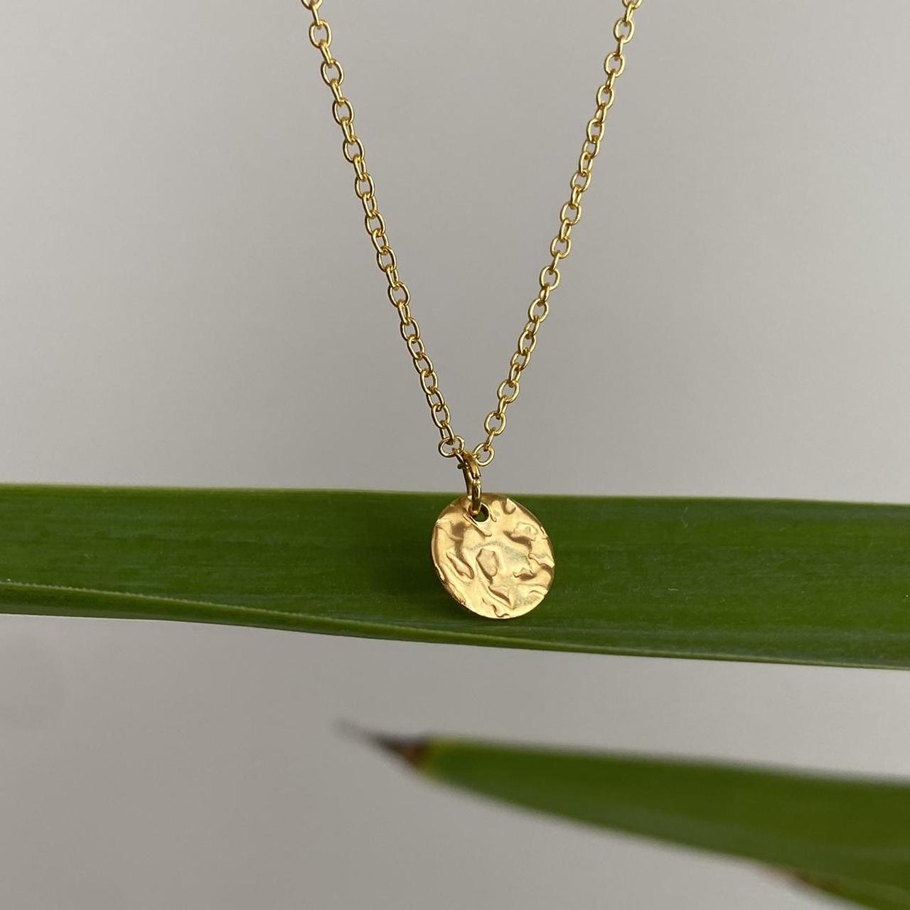 Small Gold Hammered Circle Pendant Chain - Image 6