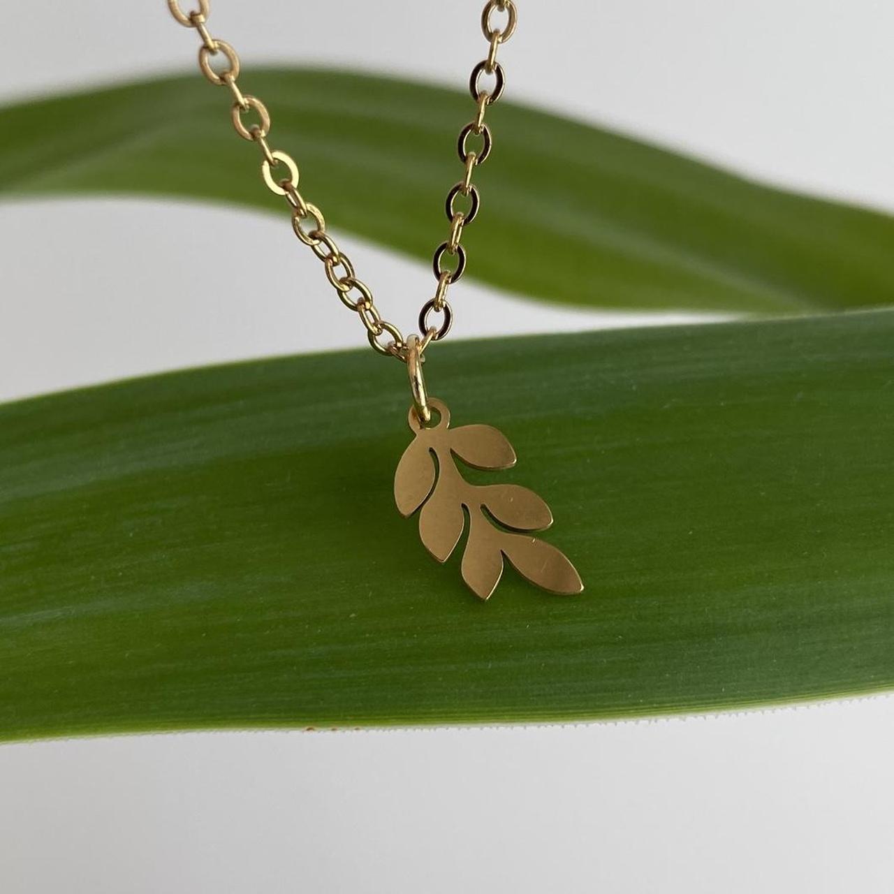 Gold Laureate Bay Leaf Pendant Chain Necklace Also - Image 4