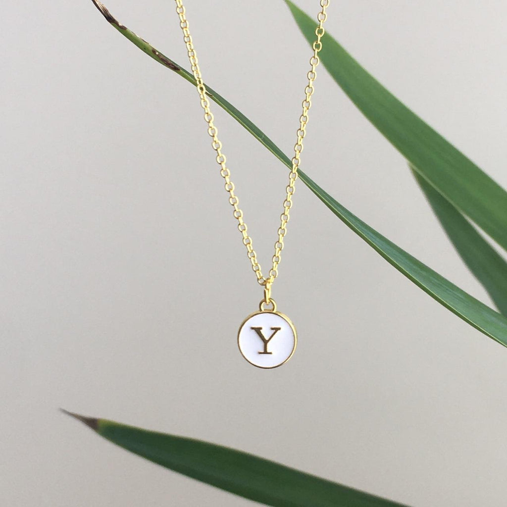 Letter Y Initial White Enamel Pendant Chain Necklace