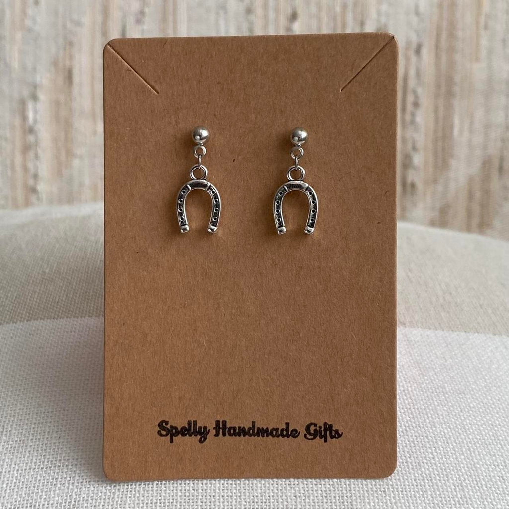 Western Horse Shoe Silver Dangle Stud Earrings - Image 2