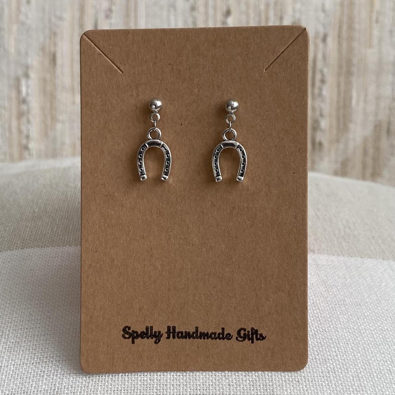 Western Horse Shoe Silver Dangle Stud Earrings - Image 2