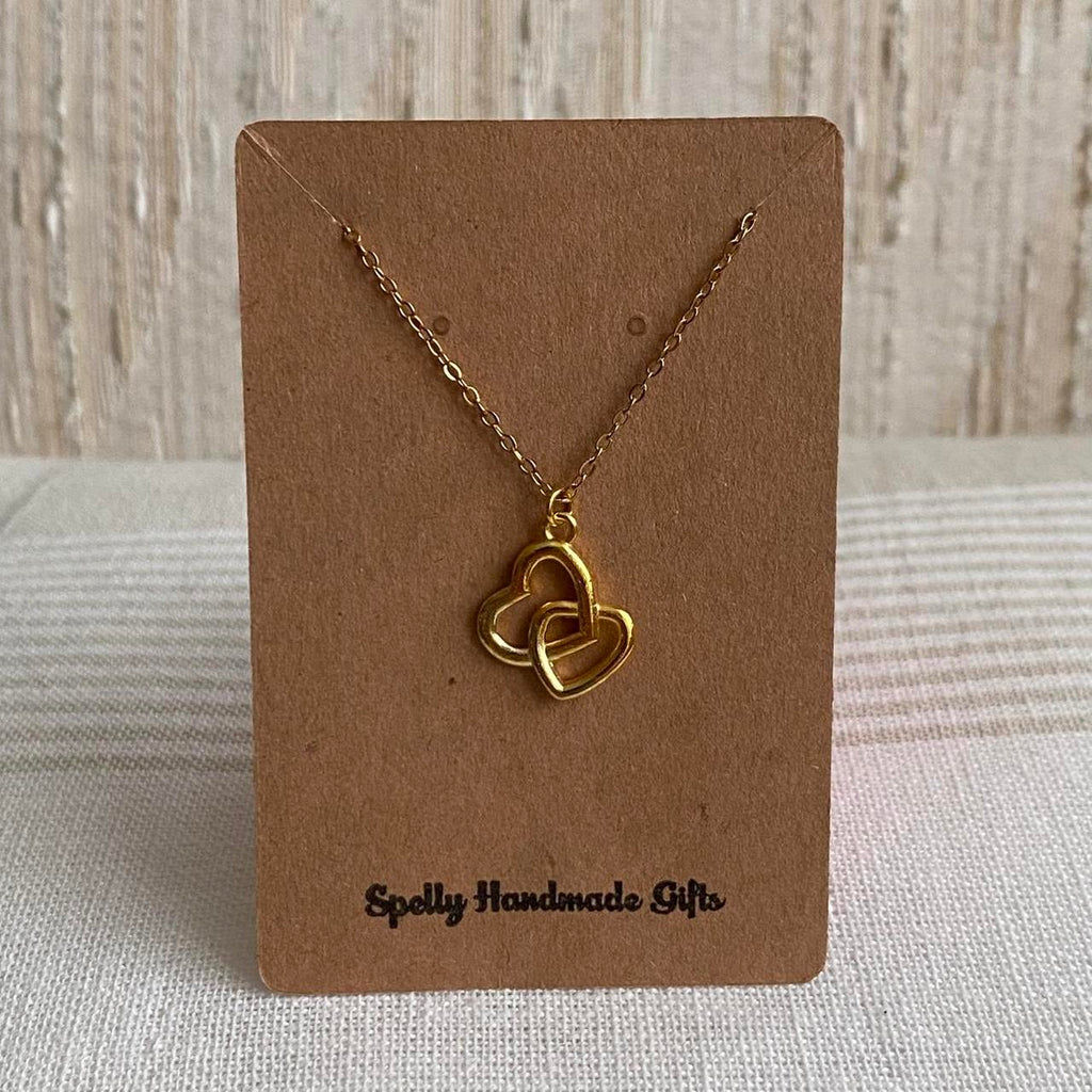 Gold Two Locked Hearts Pendant Chain Necklace 18 - Image 4