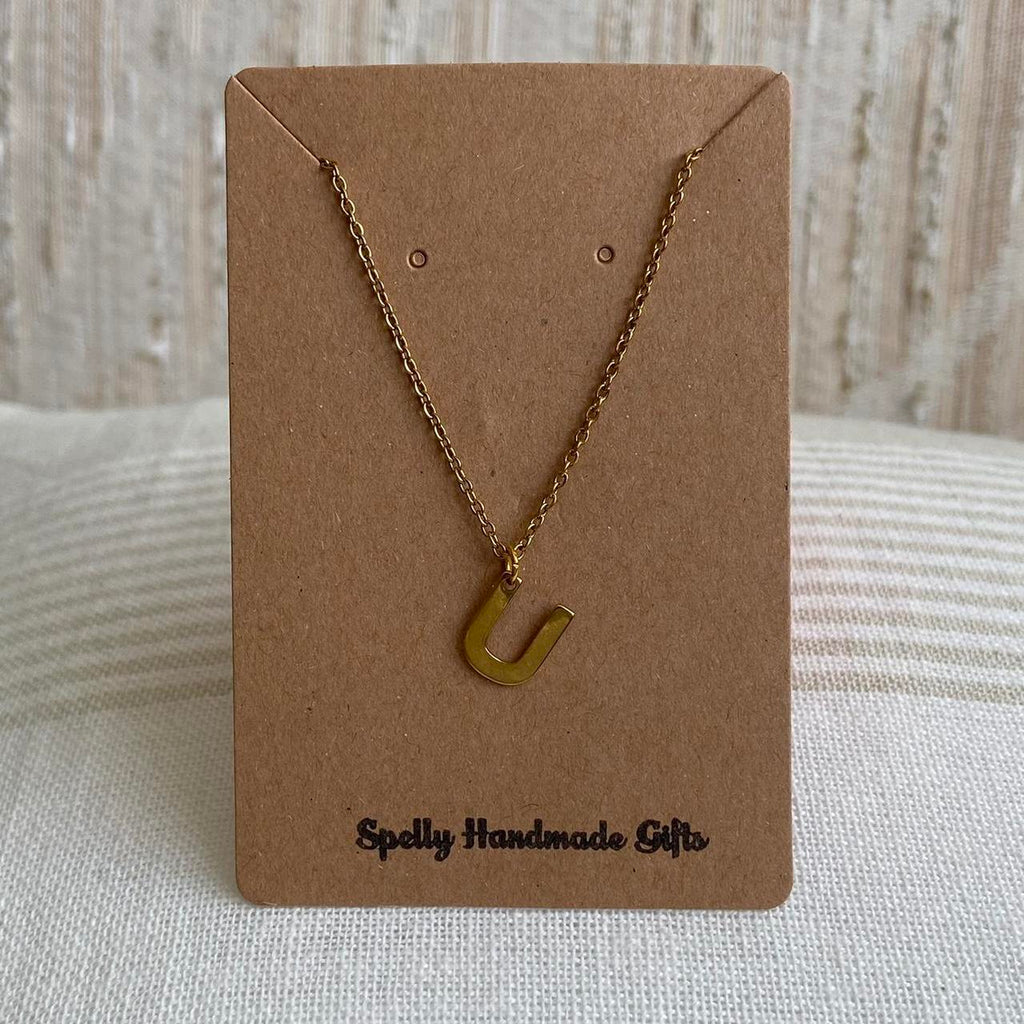 Gold Letter U Initial Pendant Chain Necklace 18 - Image 3