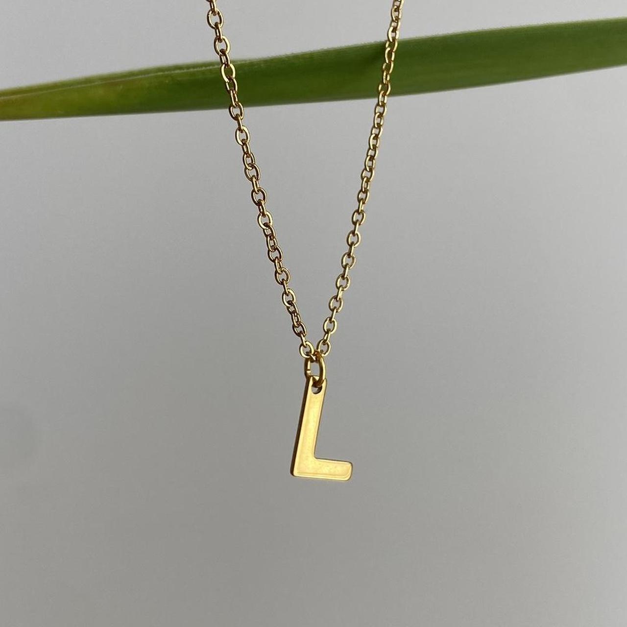 Gold Letter L Initial Pendant Chain Necklace 18