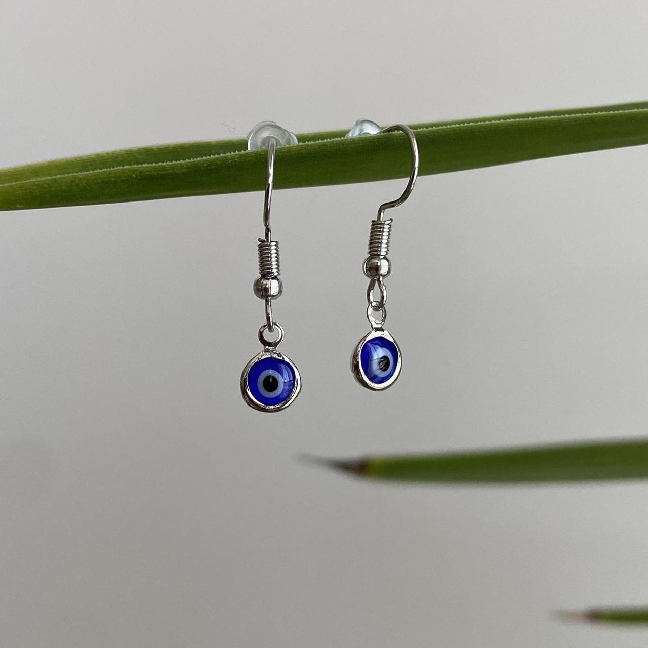 Silver Evil Eye Of Protection Dangle Earrings - Image 3