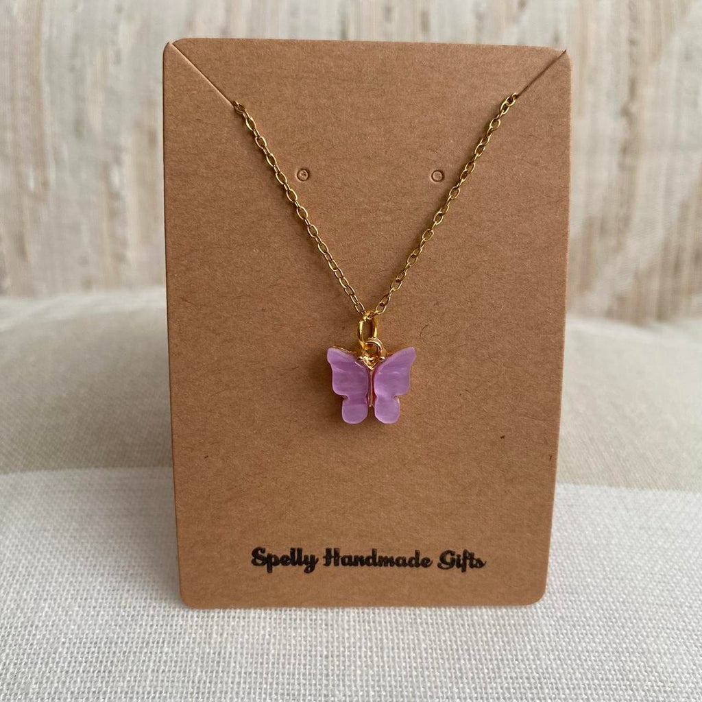 Purple Butterfly Pendant Chain Necklace With Gold - Image 5