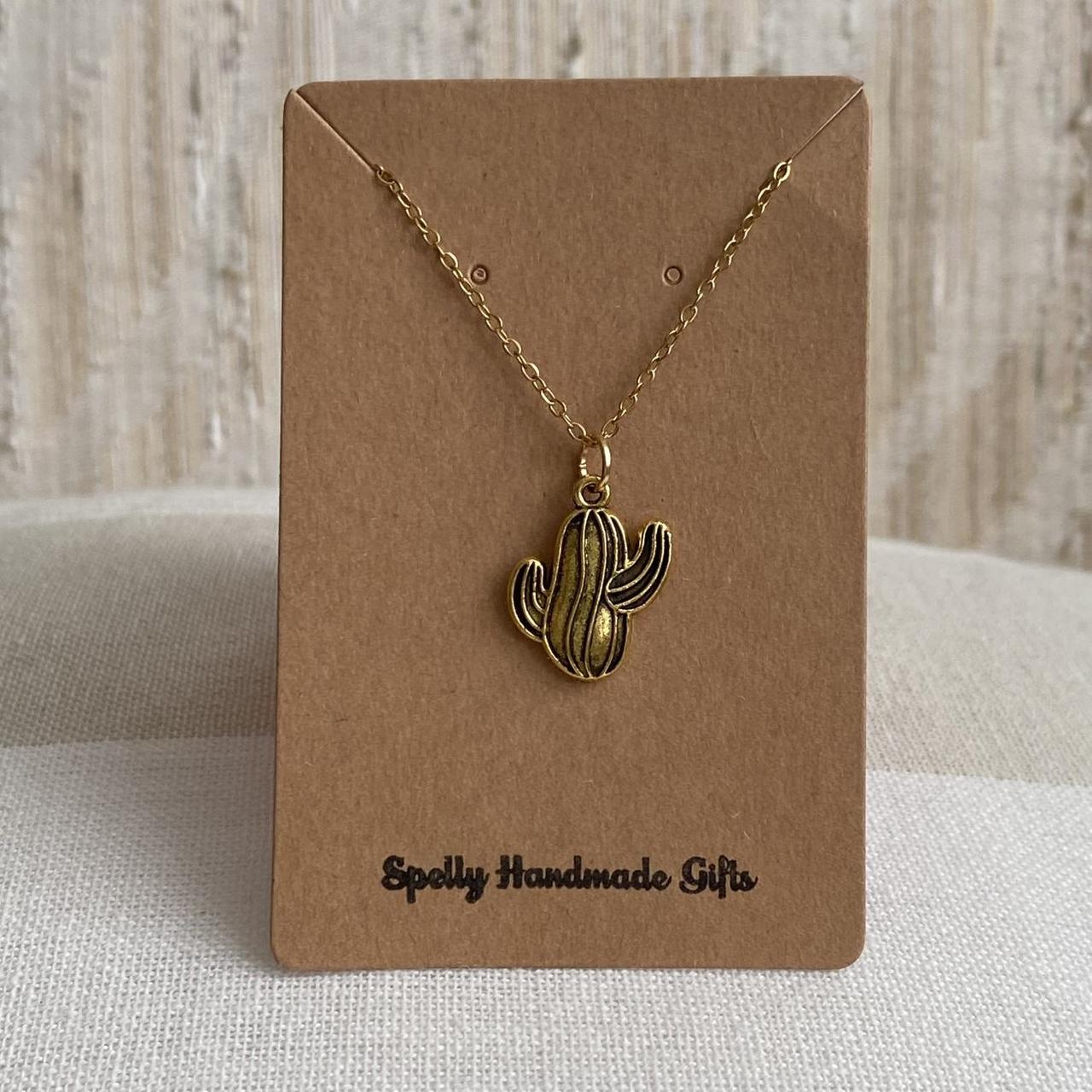 Gold Cactus Pendant Chain Necklace 18 Karat Gold - Image 4