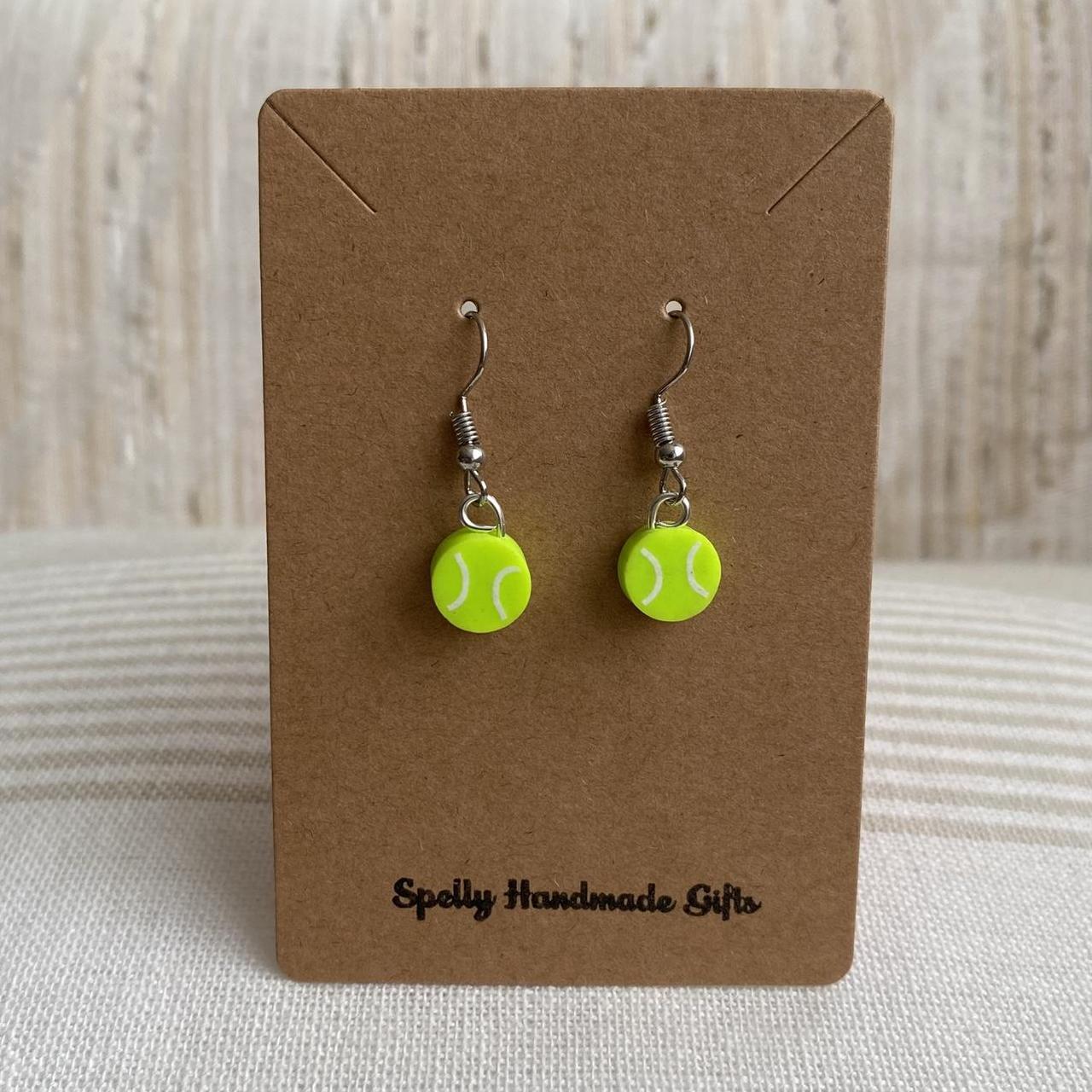 Tennis Ball Polymer Clay Dangle Earrings With Silver - Image 4