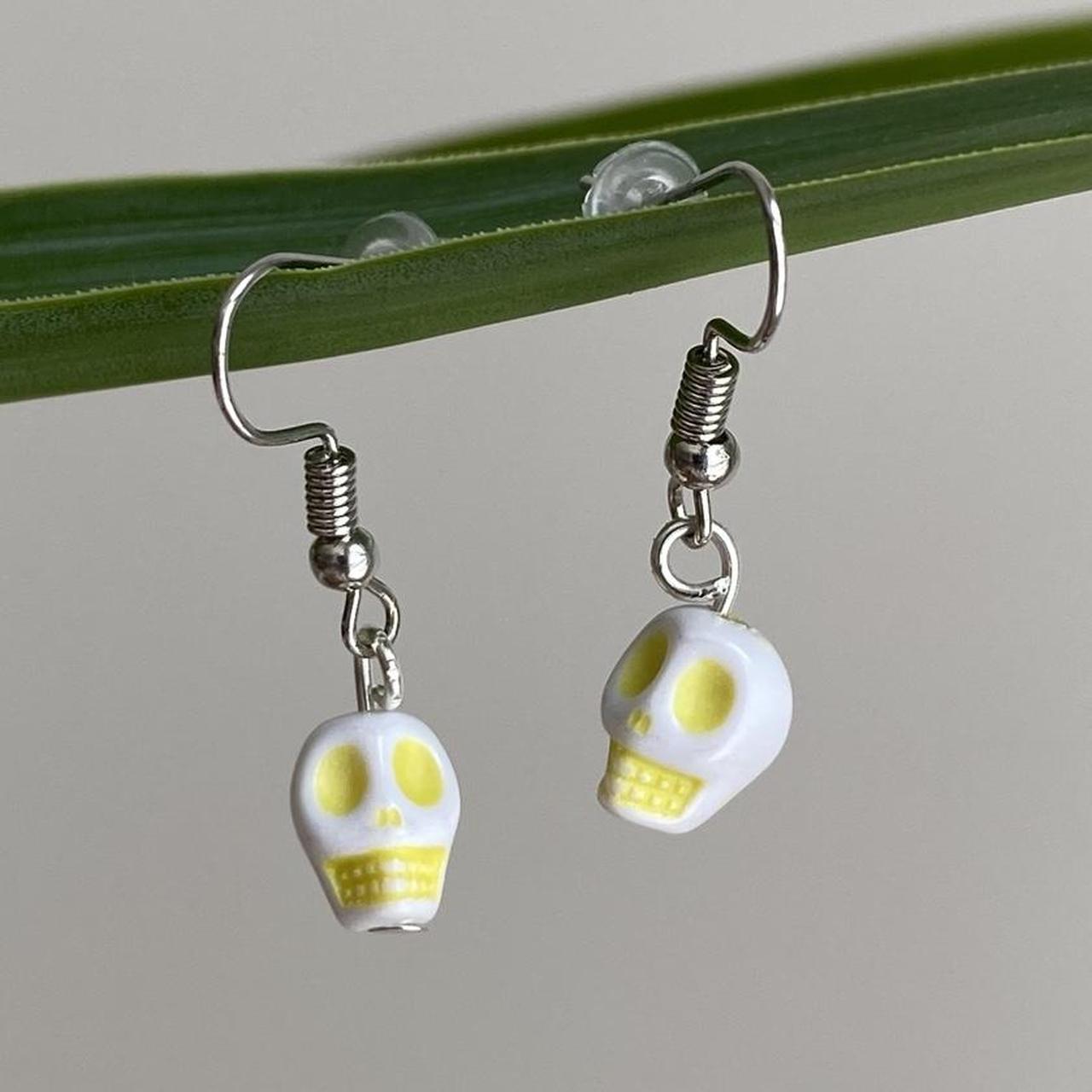 Cinco De Mayo White And Yellow Skull Dangle Earrings