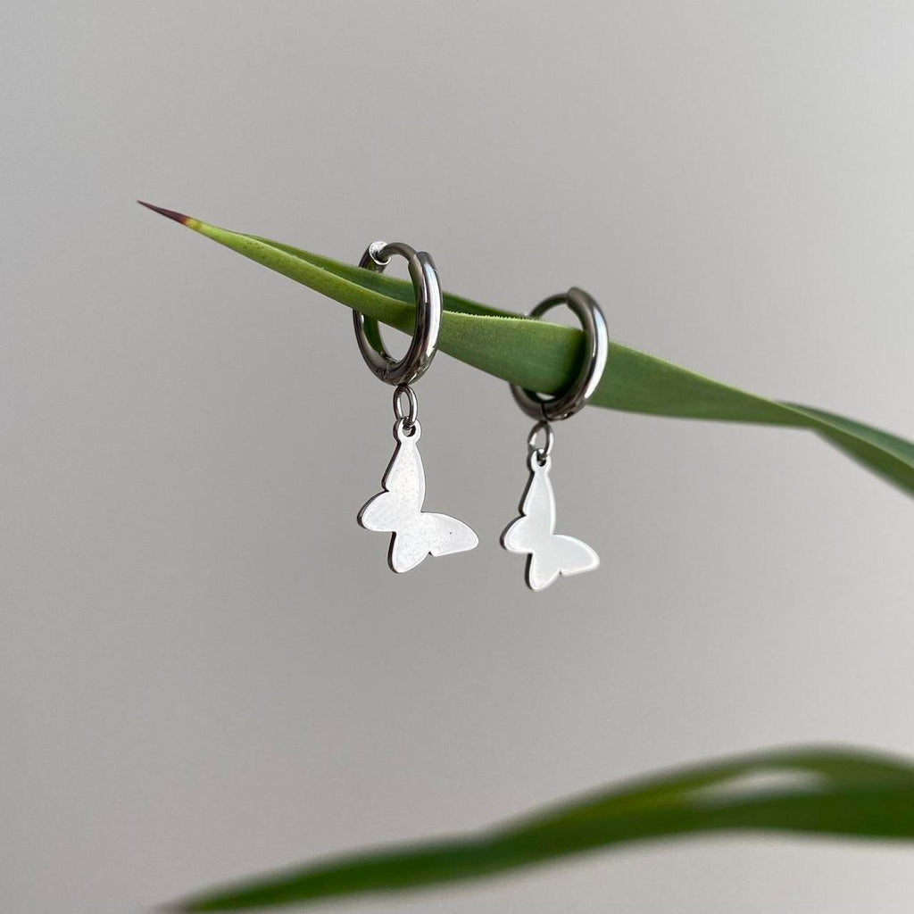 Petite Size Silver Butterfly Hoop Earrings 100 - Image 3