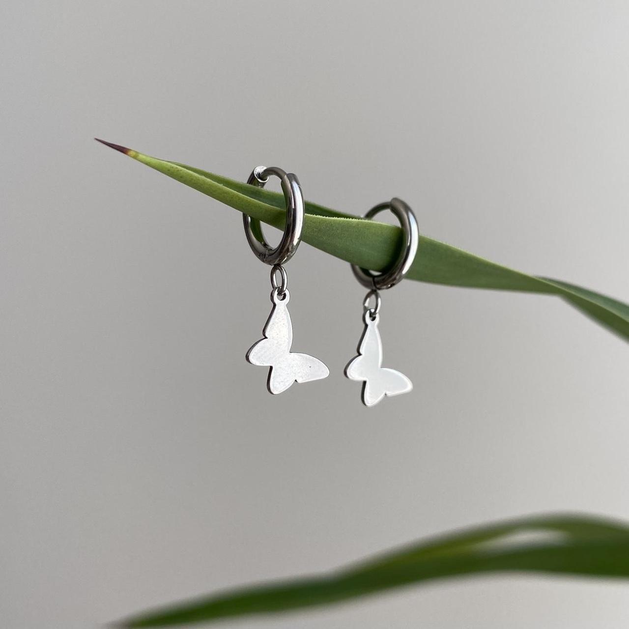 Petite Size Silver Butterfly Hoop Earrings 100 - Image 3