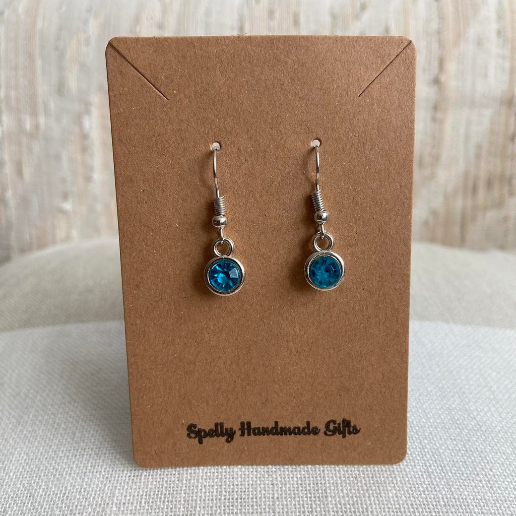 Blue Turquoise Gem Dangle Earrings Silver Accents - Image 2