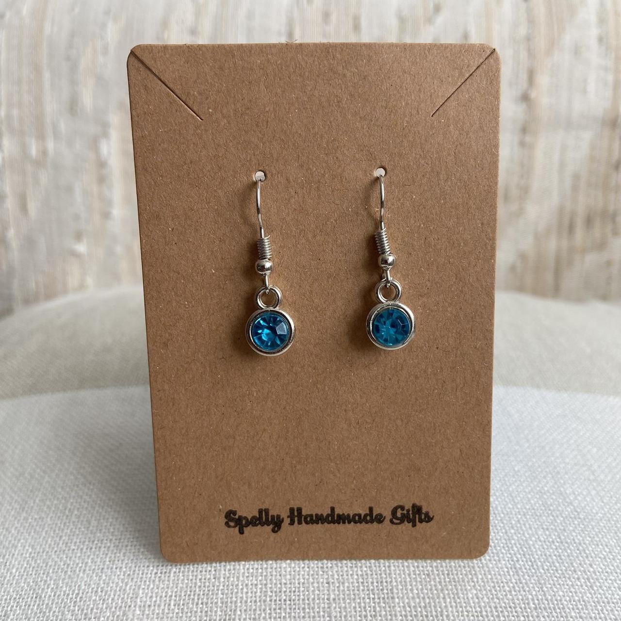 Blue Turquoise Gem Dangle Earrings Silver Accents - Image 2