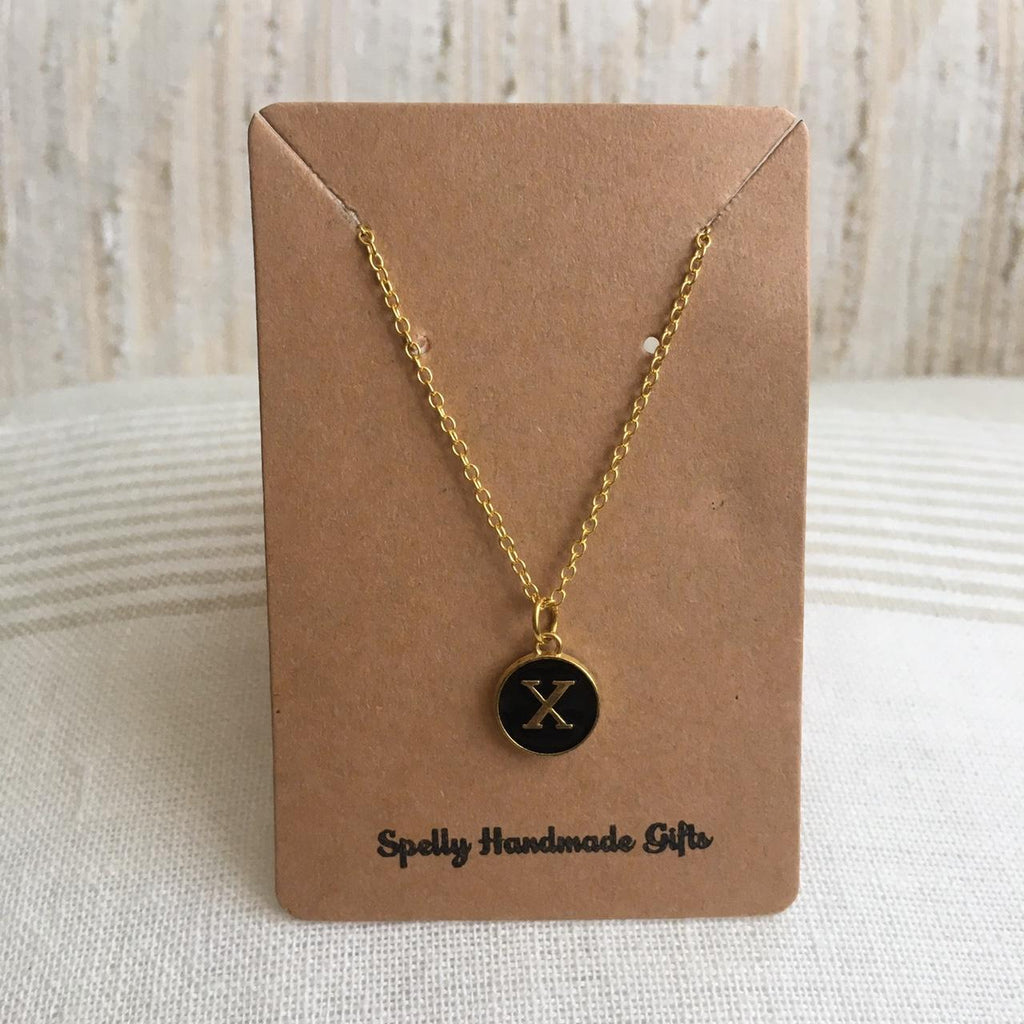 Letter X Initial Black Enamel Pendant Chain - Image 3