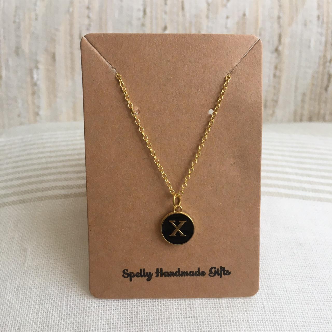 Letter X Initial Black Enamel Pendant Chain - Image 3