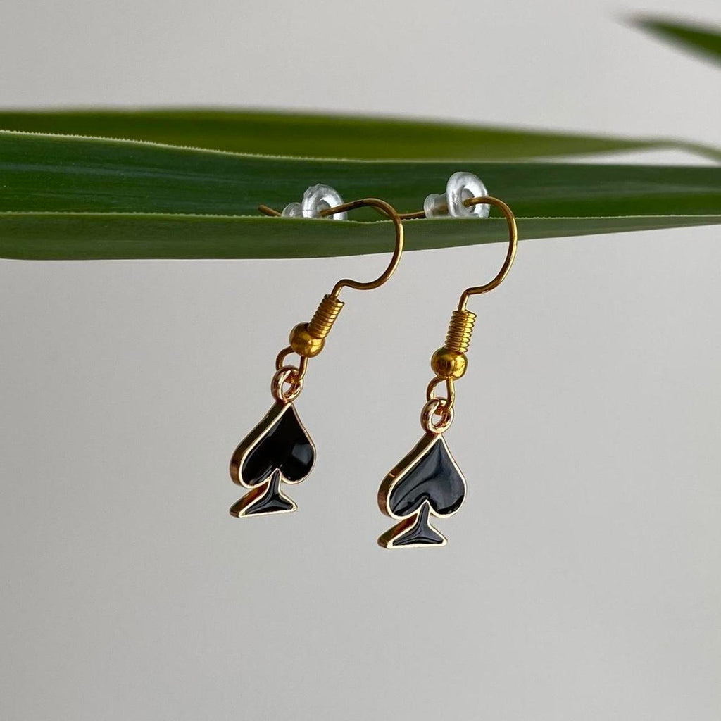 Black Spades Symbol Dangle Earrings With Gold - Image 2