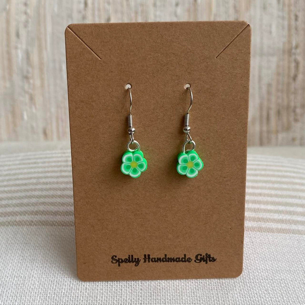 Green Tropical Flower Polymer Clay Dangle Earrings - Image 4