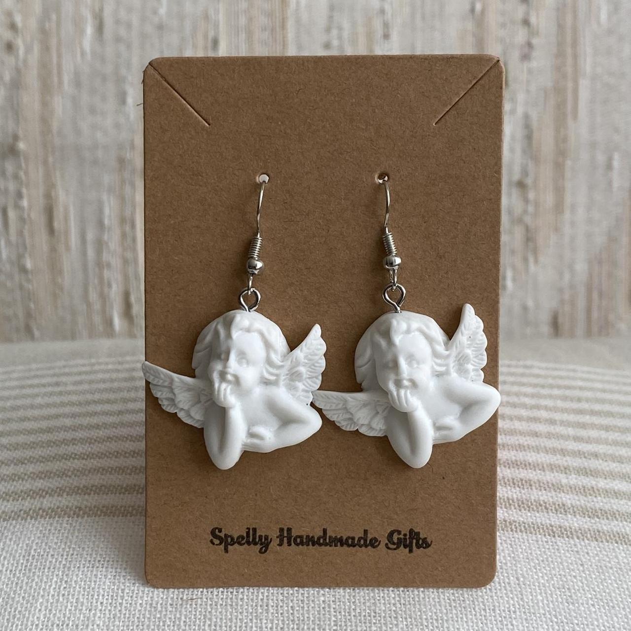 White Baby Angel Of The Renaissance Dangle Earrings - Image 2