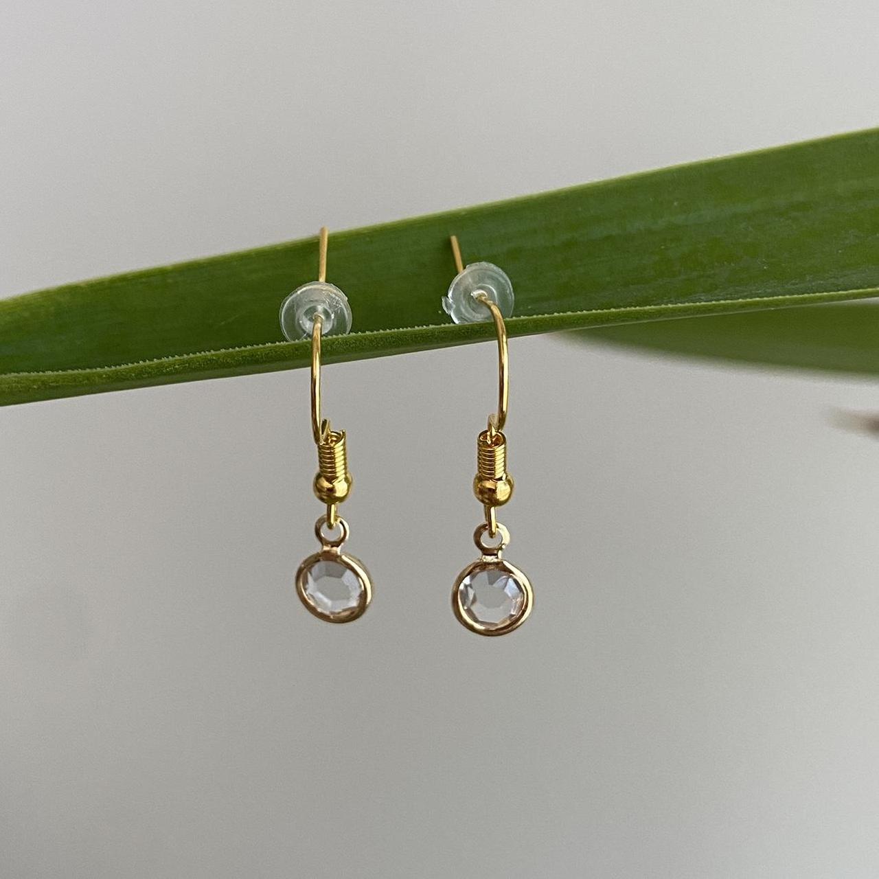 Circle Diamond Gold Dangle Earrings Hand Made - Image 3