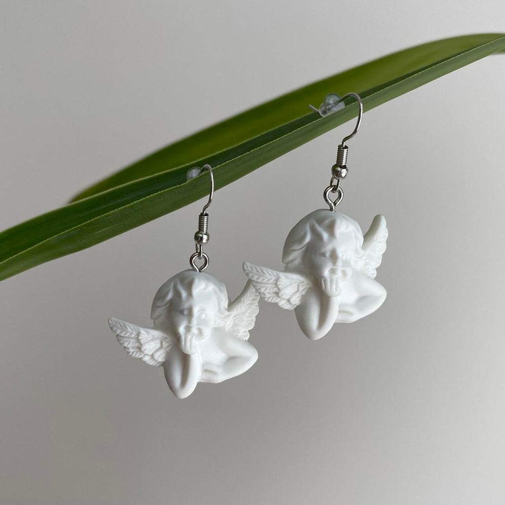 White Baby Angel Of The Renaissance Dangle Earrings - Image 4