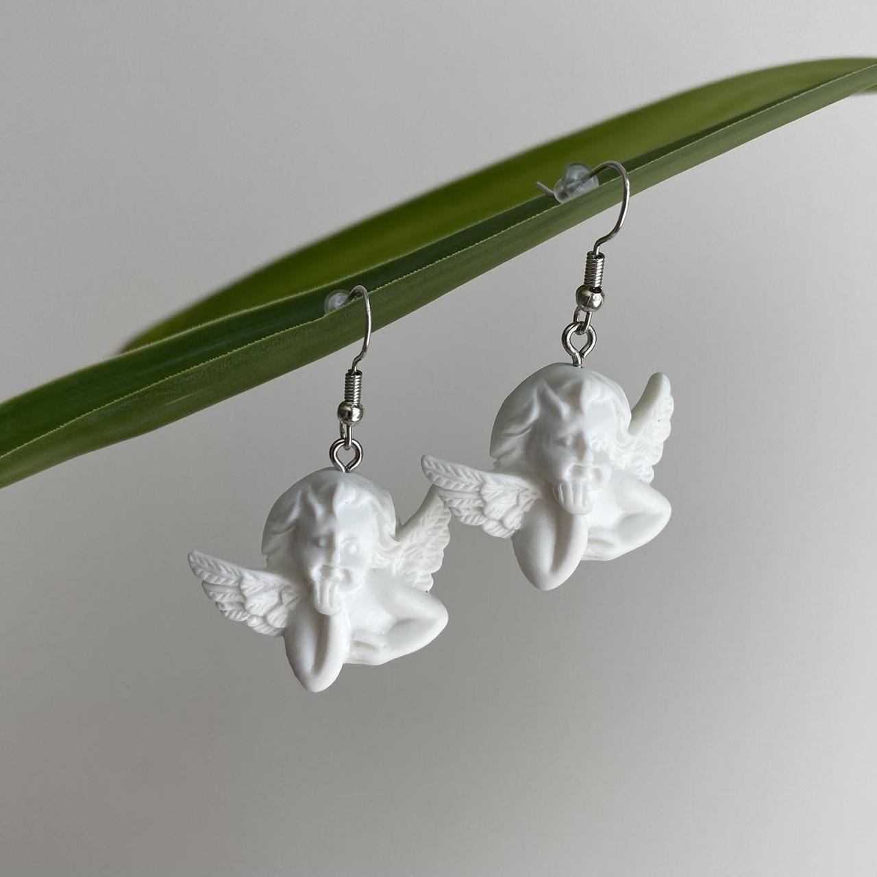 White Baby Angel Of The Renaissance Dangle Earrings - Image 4