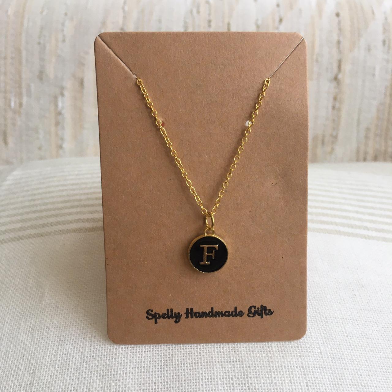 Letter F Initial Black Enamel Pendant Chain - Image 3